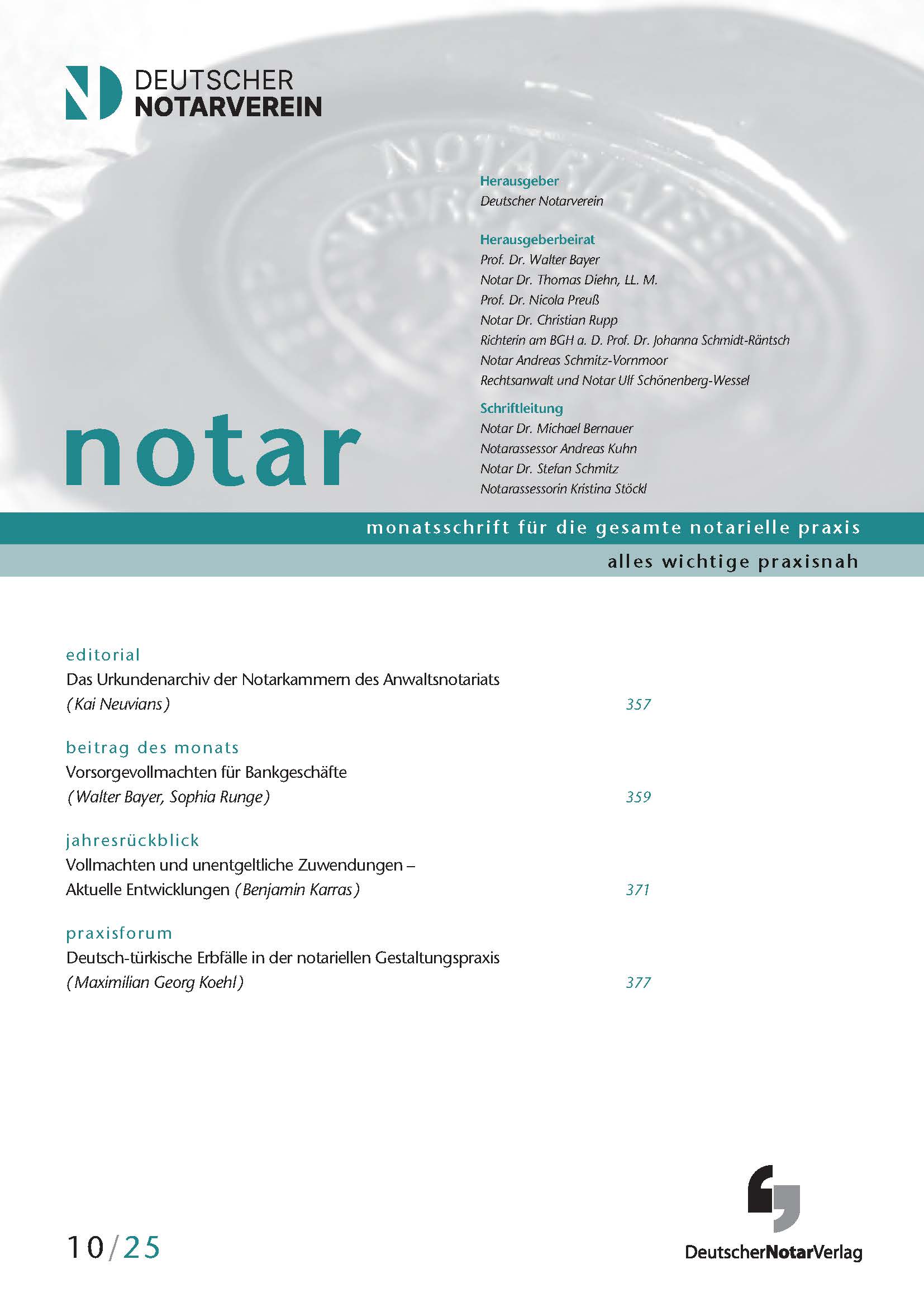 notar - monatsschrift für die gesamte notarielle praxis